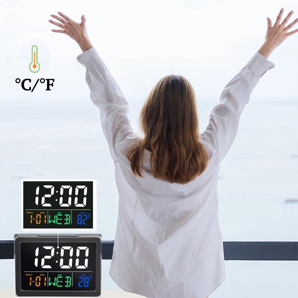 WQV Digital Alarm Clock with Calendar and Temperature Display