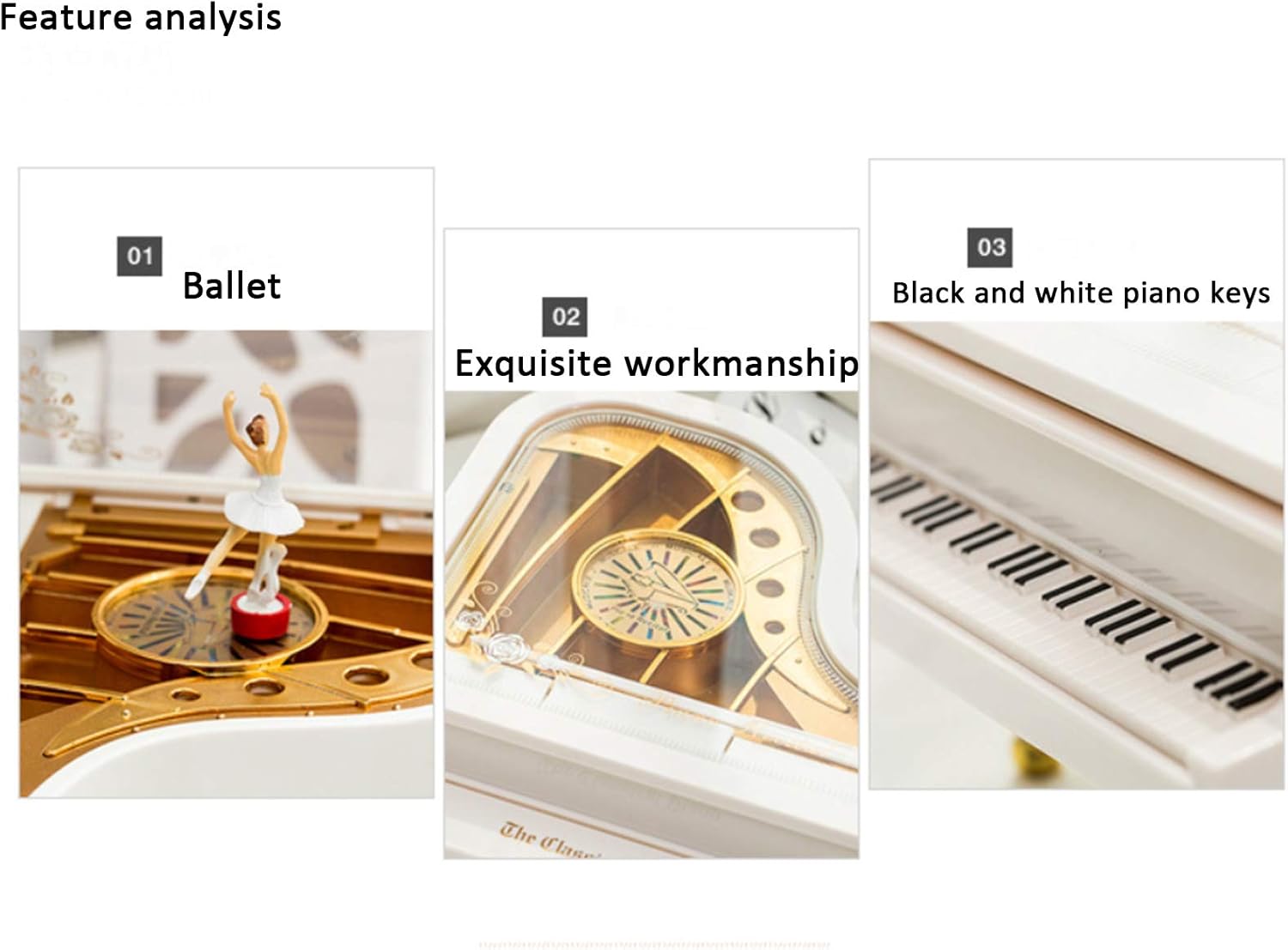 Hvogvok Ballerina Music Box White Classical Dancing Jewelry Box for Women Girls