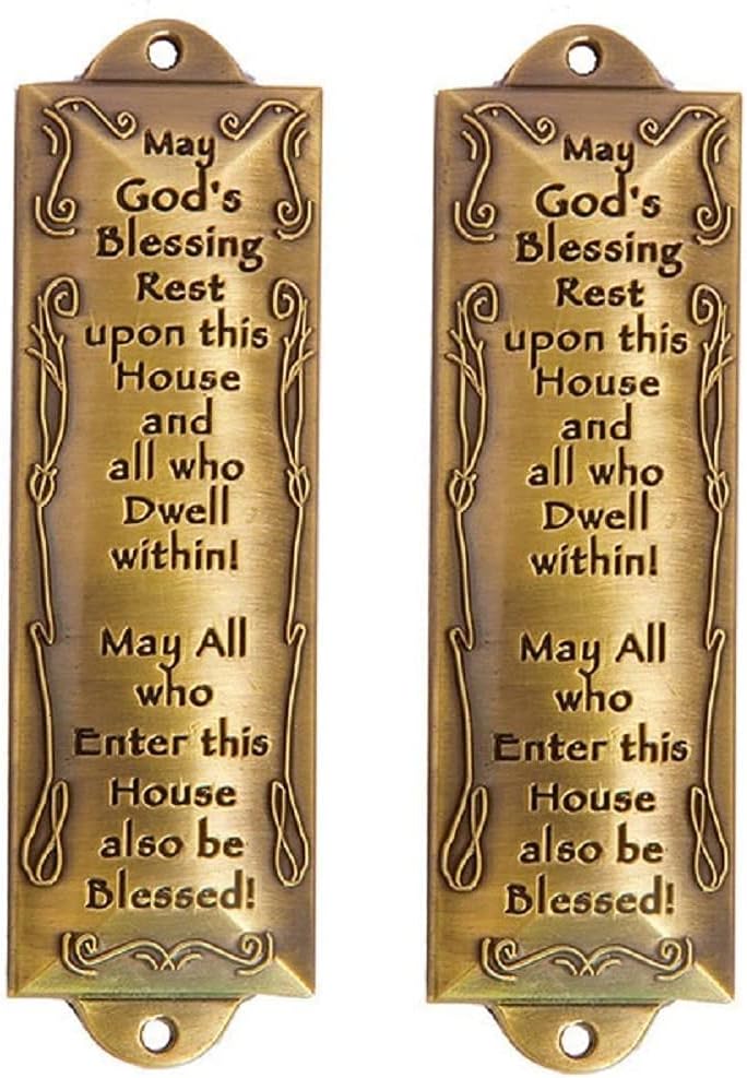 2 Bless This House Brass Mezuzah with Scroll and Gift Box