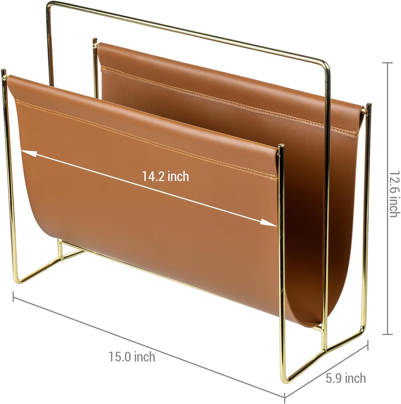 MyGift 15 Inch Modern Brown Leatherette Magazine Holder