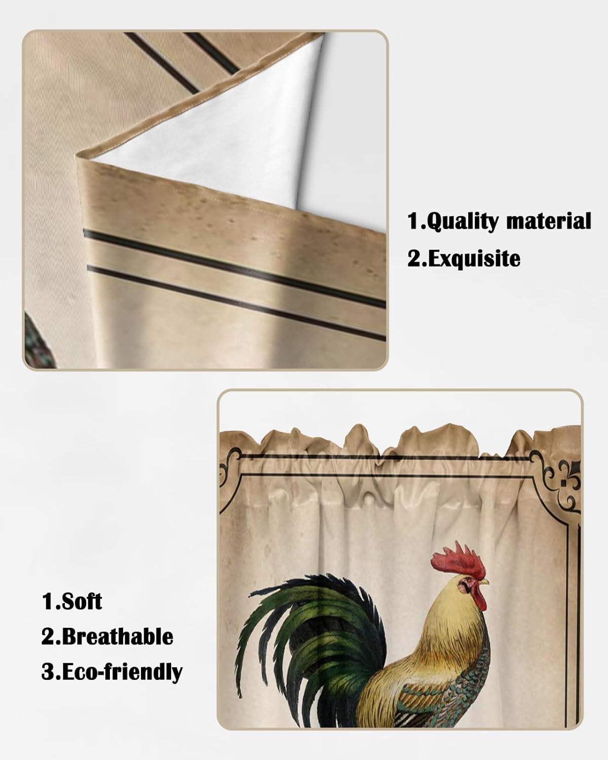 Retro Farm Rooster Swag Valance Curtains