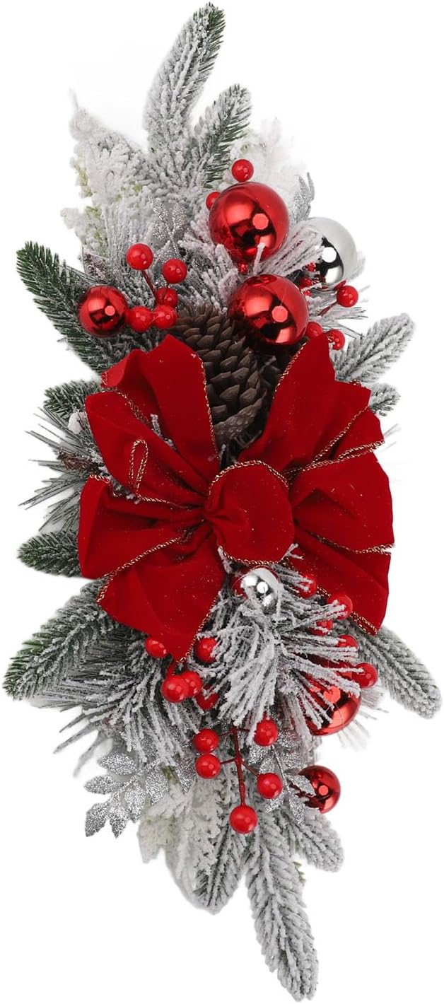 Topyond Christmas Staircase Decoration Cordless PVC Swag Red