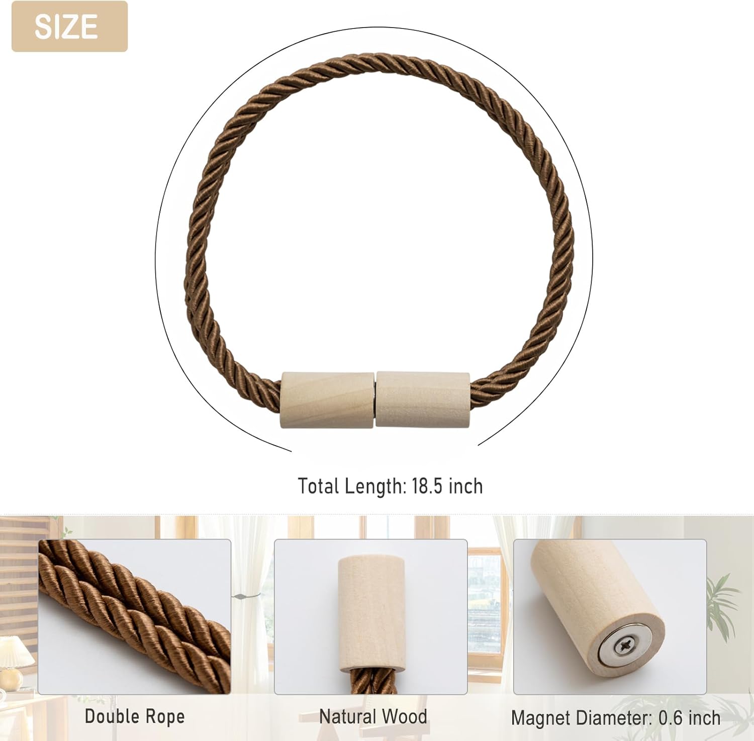 Contoeey Magnetic Boho Curtain Holders 2 Pack Khaki