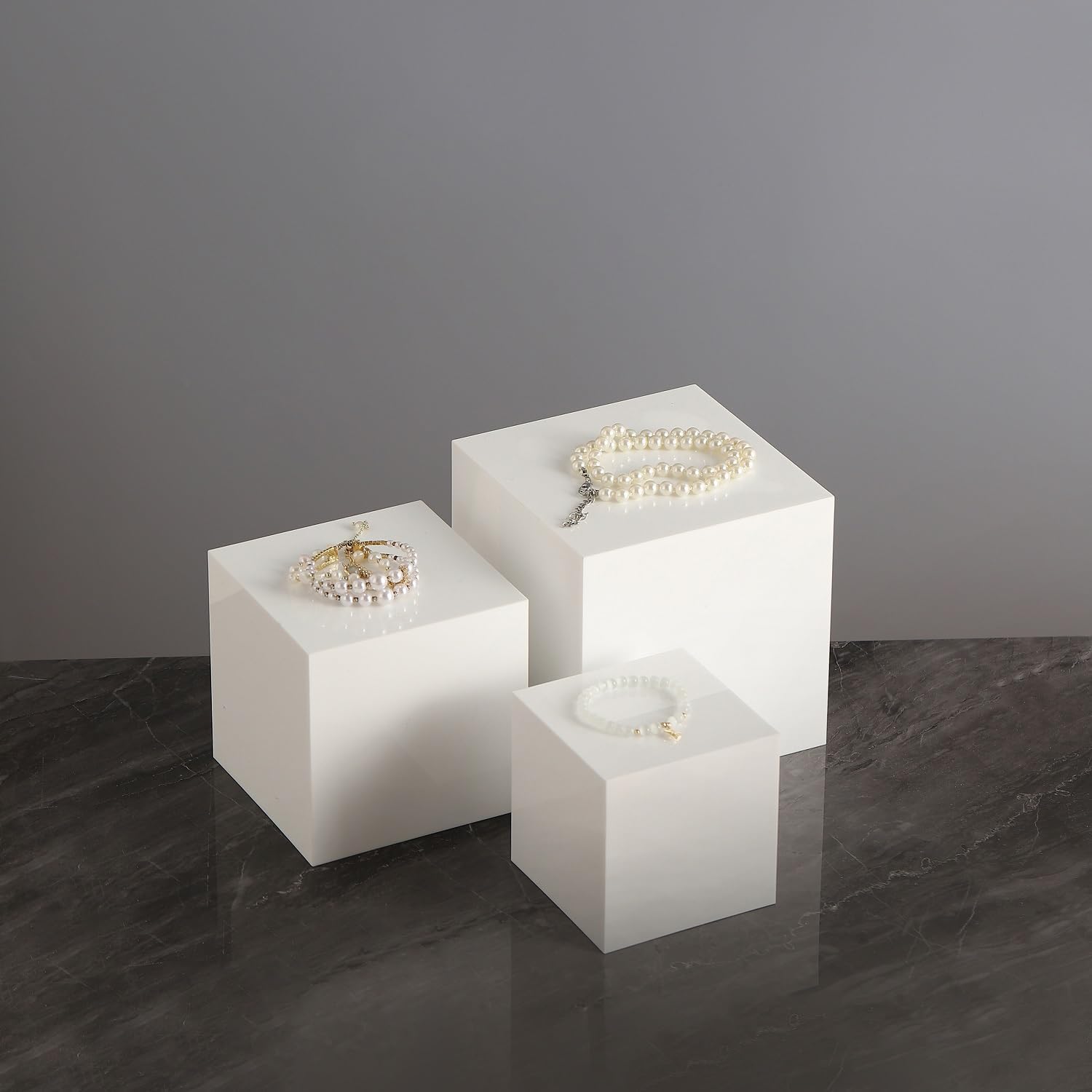 Glossy White Acrylic Display Cubes Set of 3