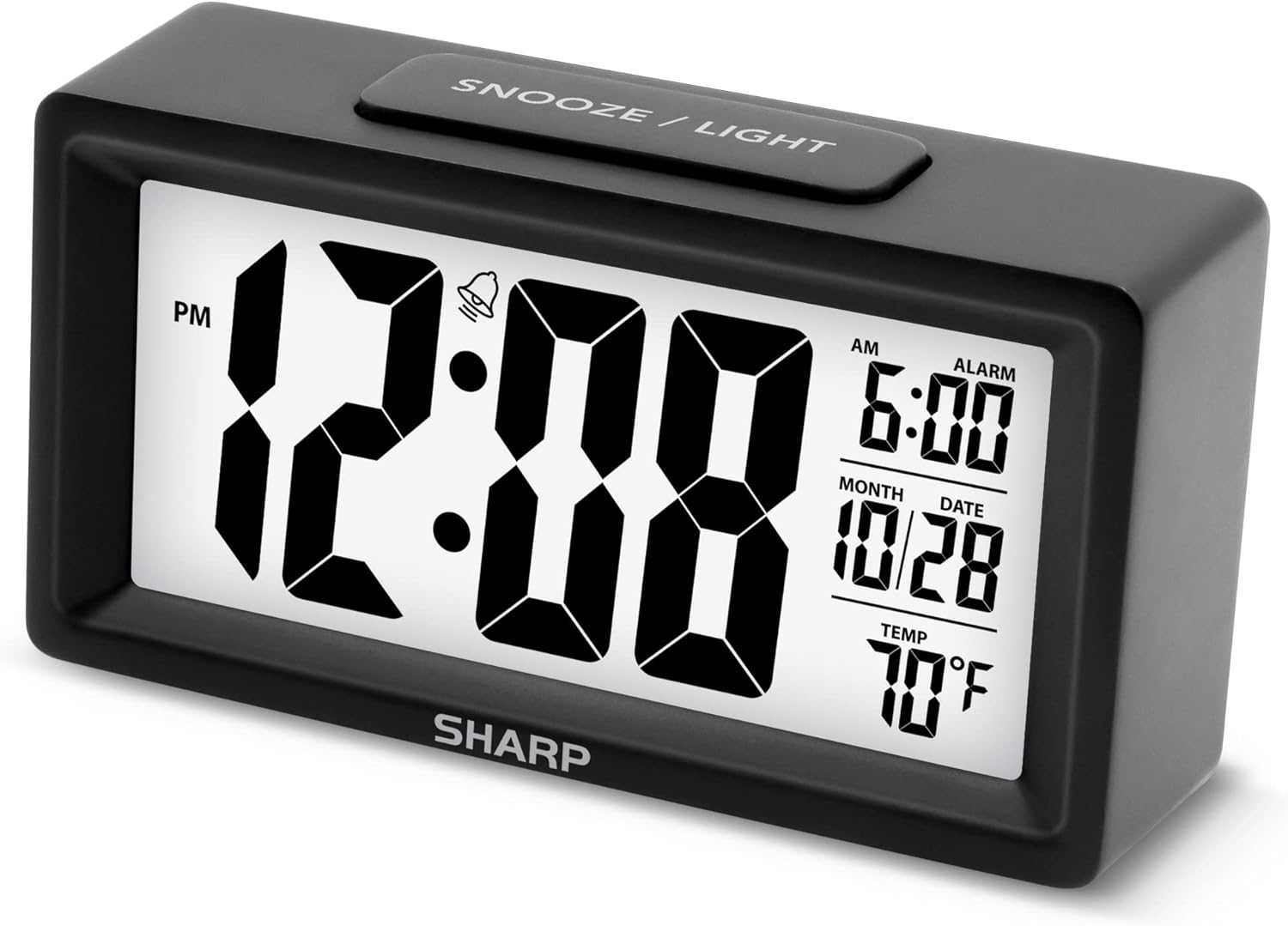 Sharp Digital Alarm Clock with Nightlight and Temperature Display