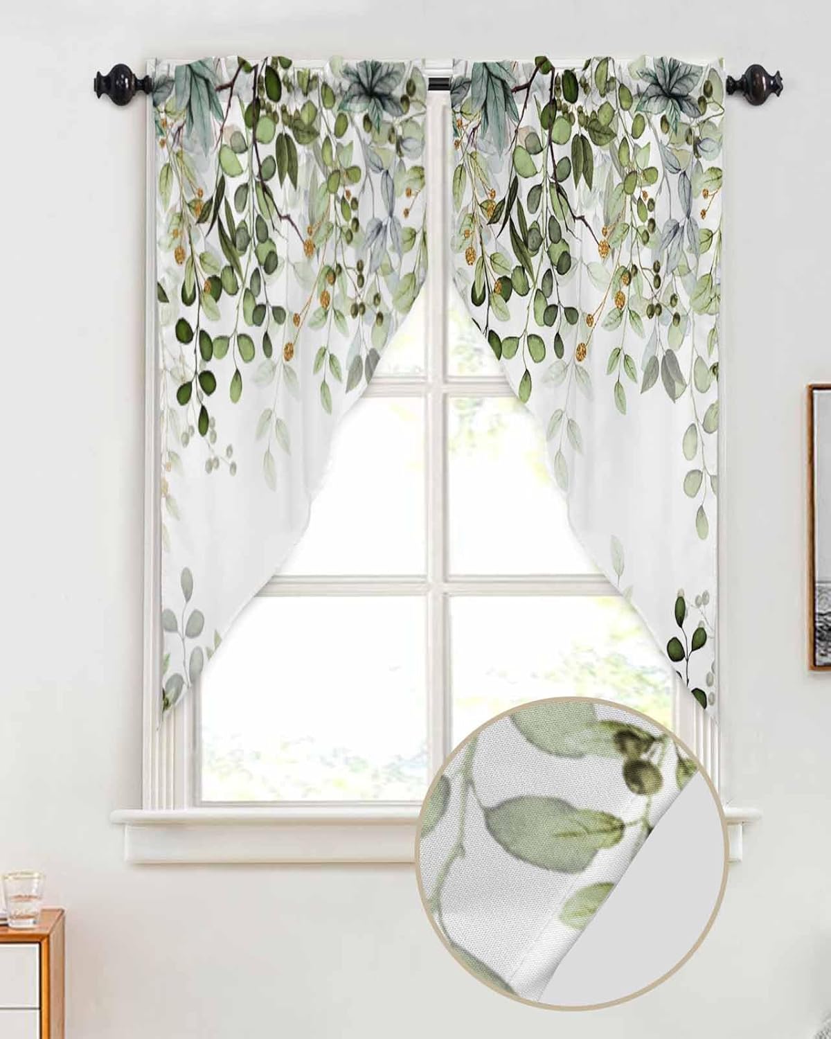 Swag Curtain Valances Eucalyptus Leaves Sage Green Kitchen Window Treatment