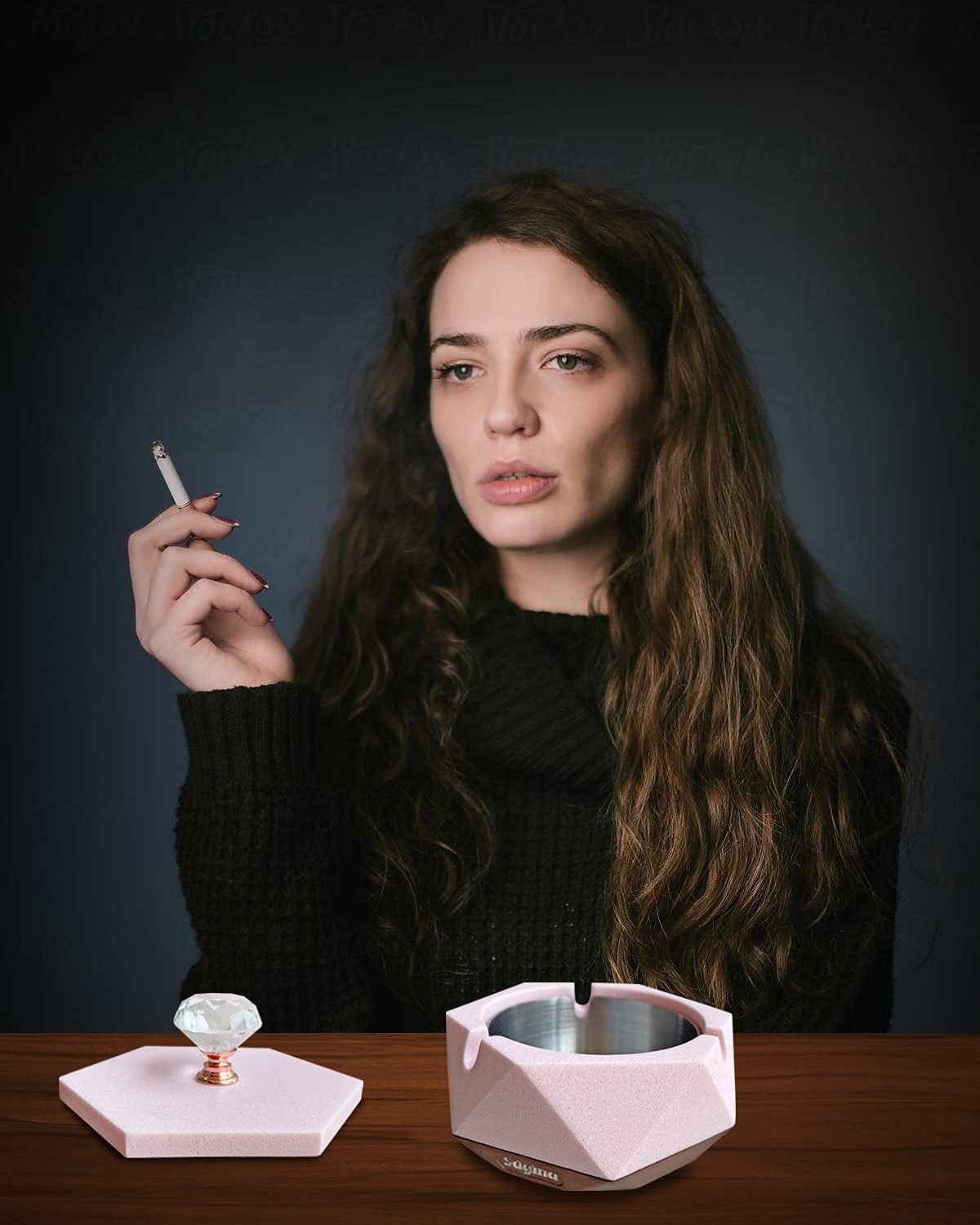 Pink Ash Tray for Women Unique Design with Lid and Removable Liner