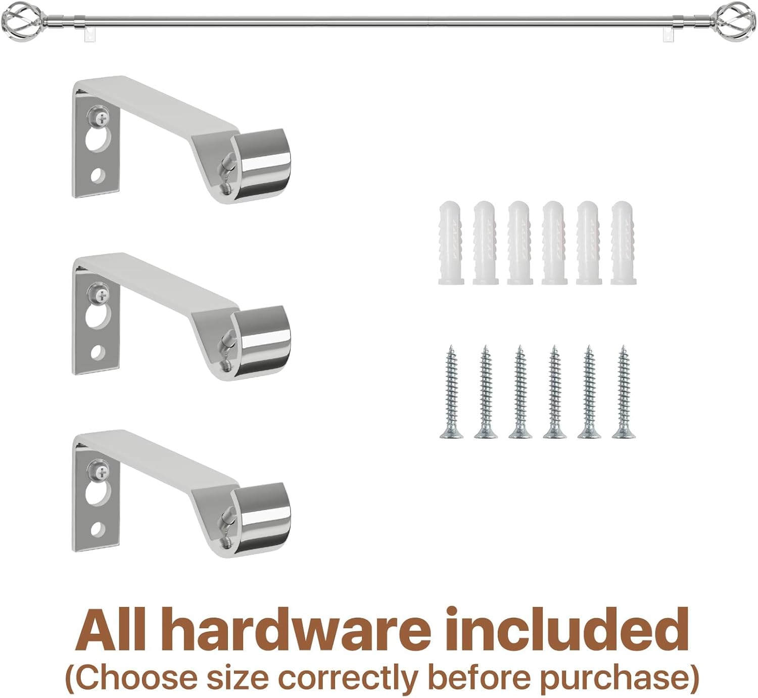 Chrome Silver Curtain Rods 66-120 Inch Adjustable