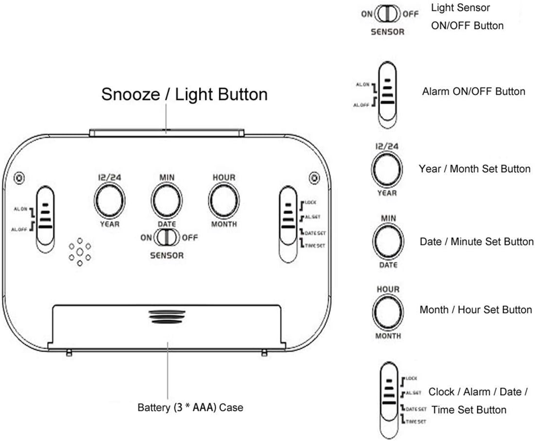 TXY LED Digital Alarm Clock with Calendar and Night Light