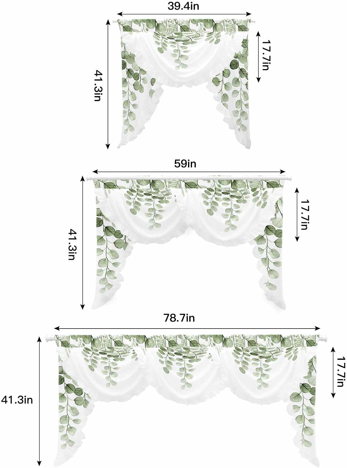 Sage Green Eucalyptus Leaf Valance 39x41 Inch