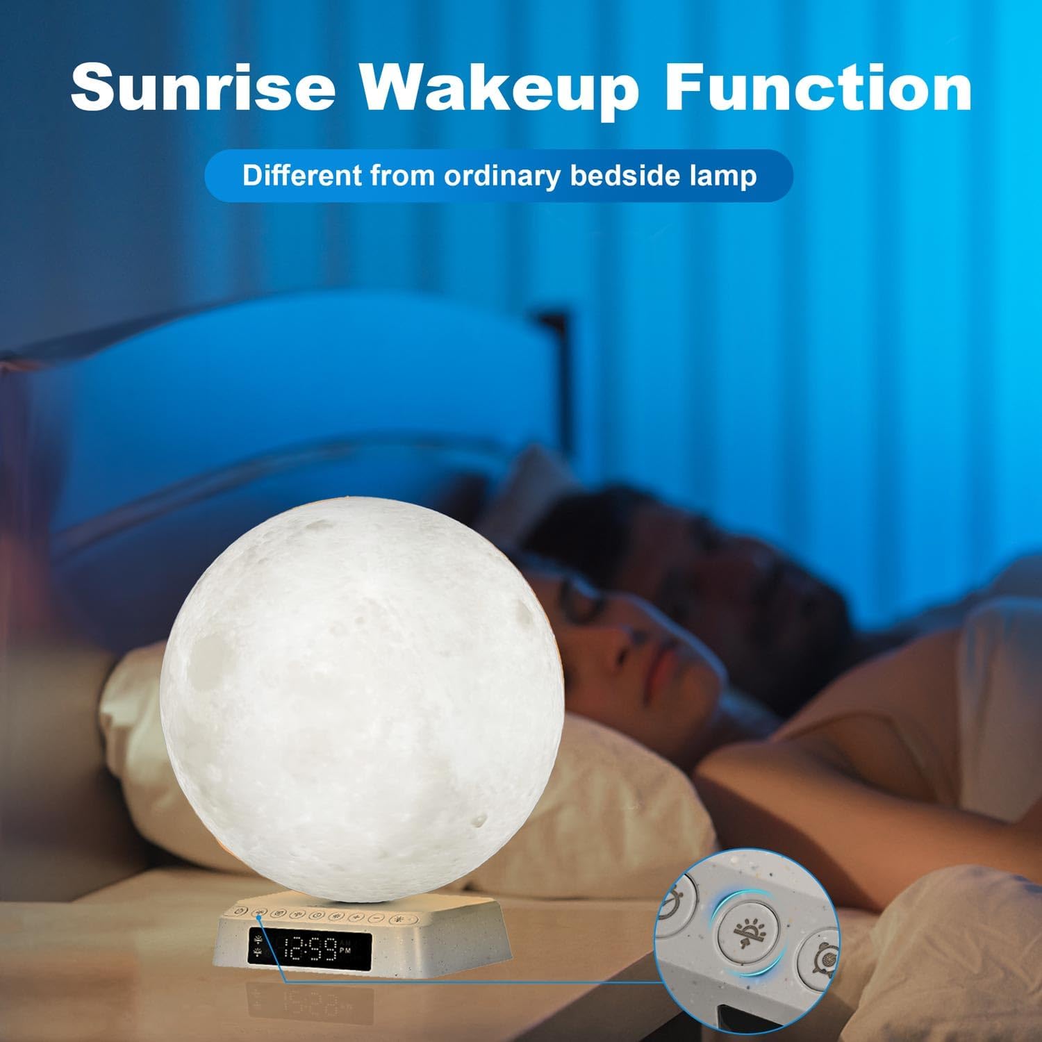 Moon Clock Light Alarm Clock with Sunrise and White Noise
