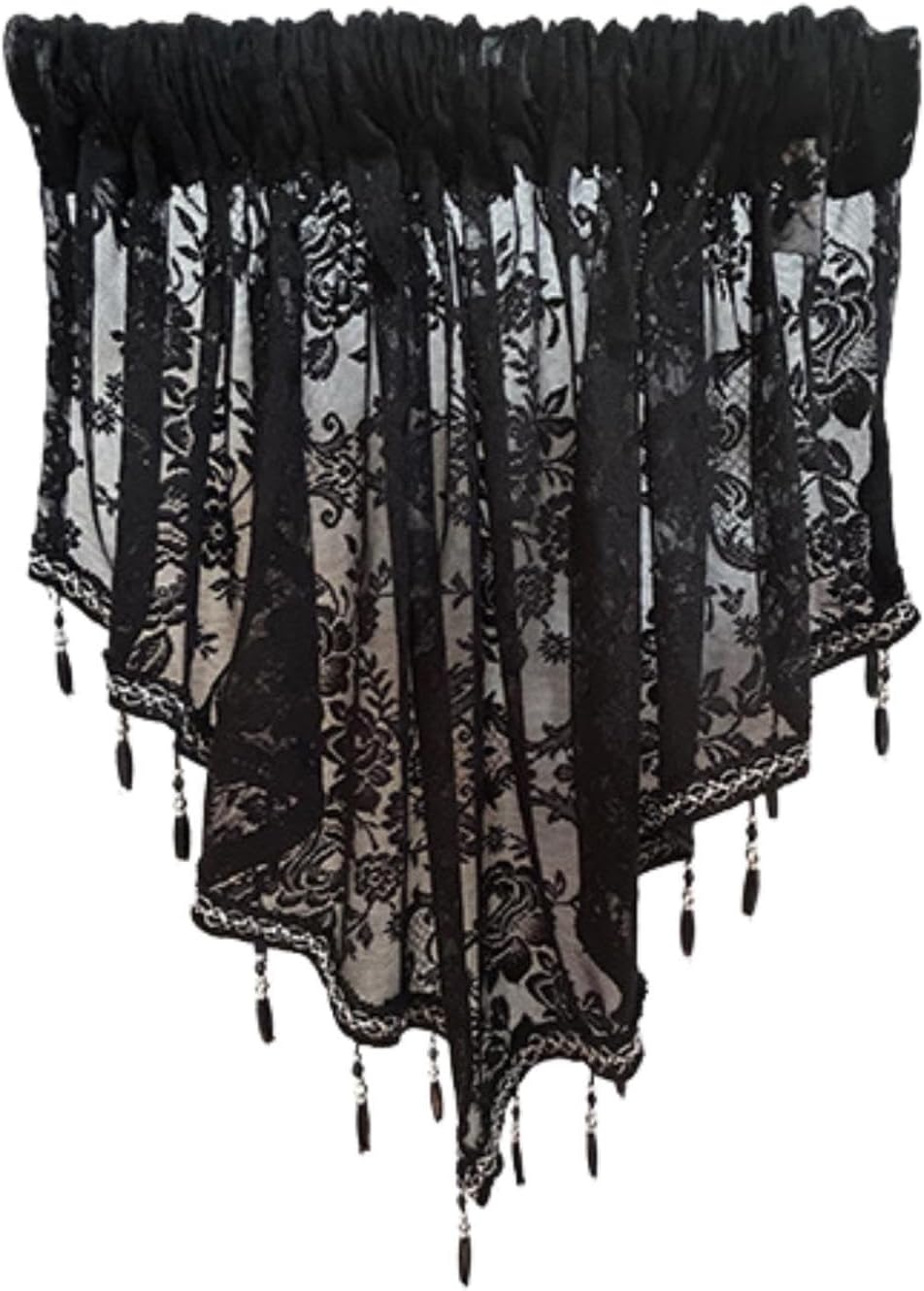 Beaded Window Valance Swag Curtain Black Elegant
