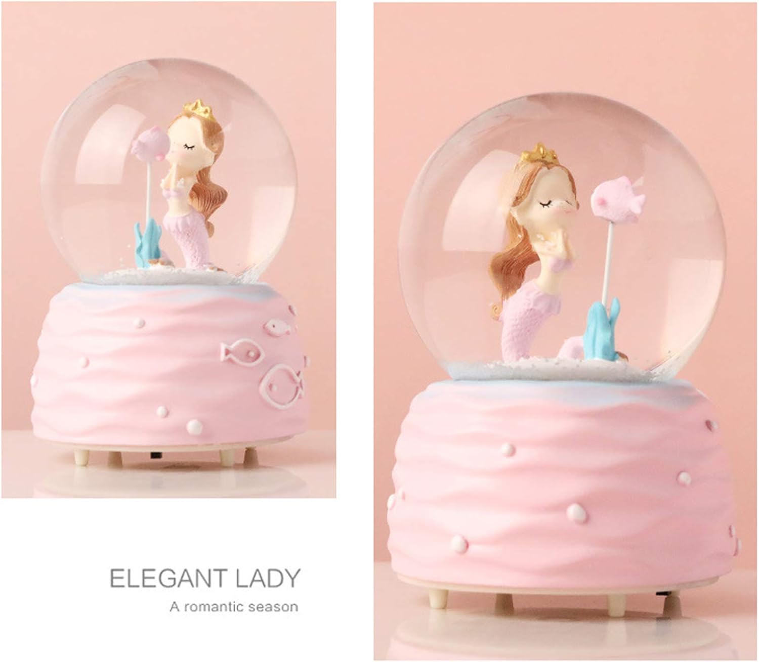 Mermaid Snow Globe with Music and LED Lights for Girls
