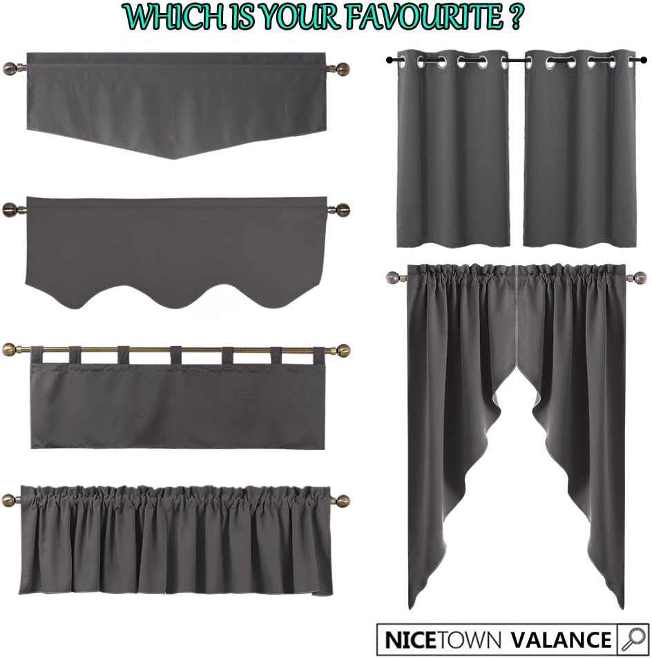 NICETOWN Valance 52x18 Scalloped Rod Pocket Black 1-Pack
