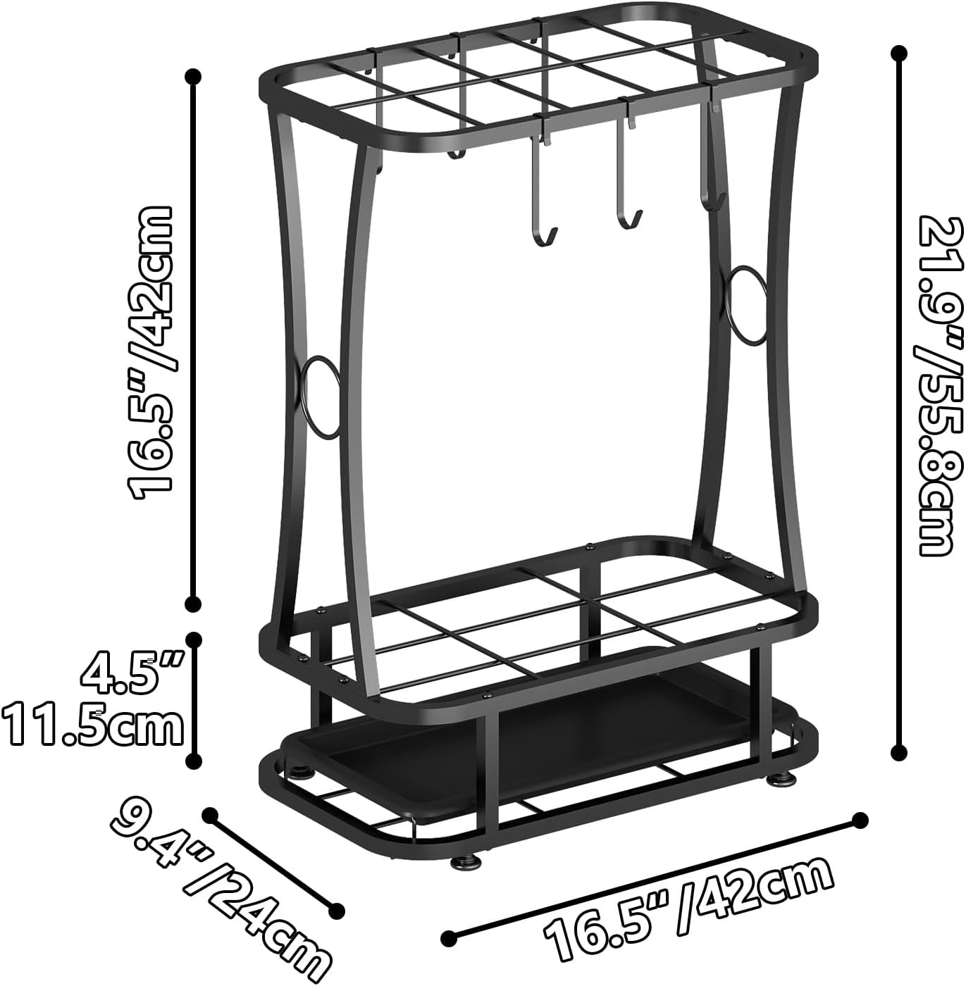 Wisdom Star Industrial Metal Umbrella Stand with Drip Tray and 6 Hooks