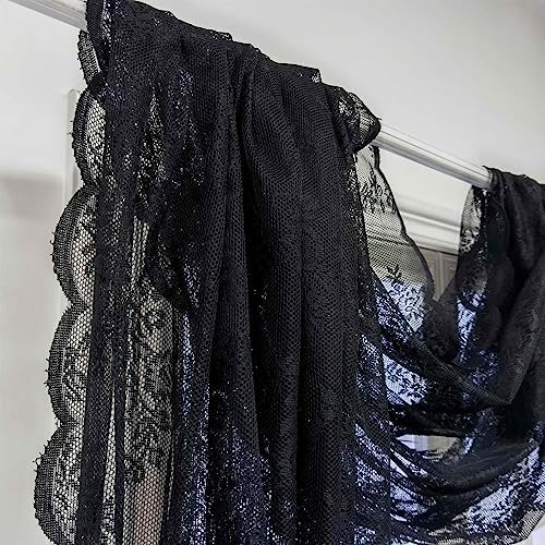Elegant Black Lace Valance Curtain 144 Inch Long