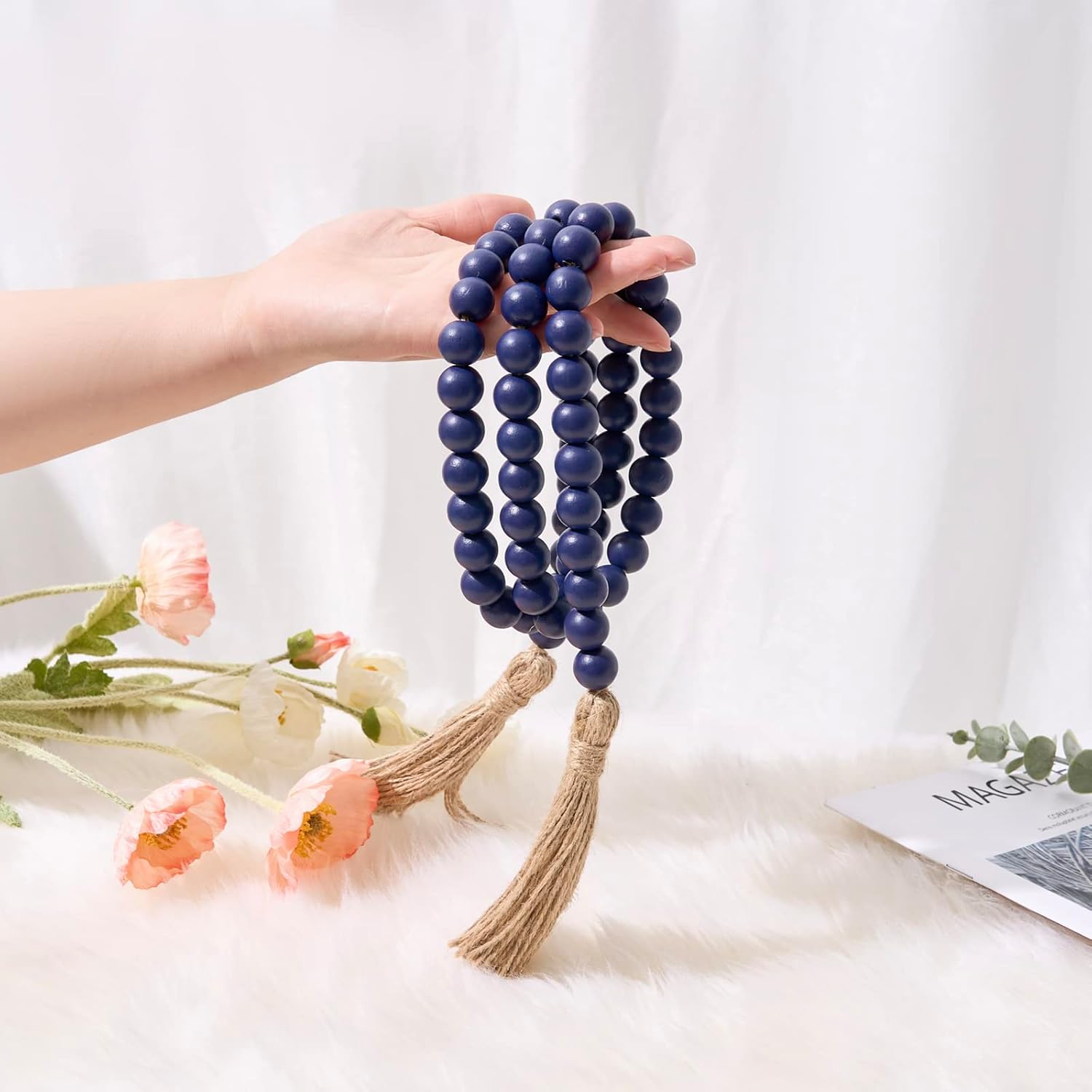 OMISHE 59 Inch Wood Bead Garland with Tassels