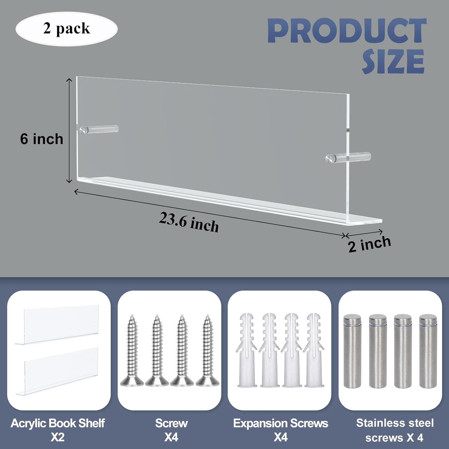 DuvinDD 2 Pack Acrylic Magazine Holder Wall Mount Floating Rack