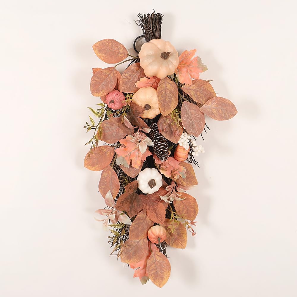 Artificial Fall Teardrop Swag Wreath 26 Inch Halloween Decor