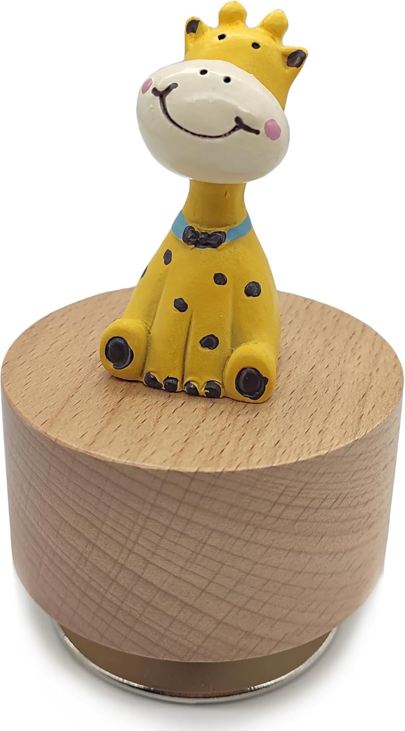 Mini Wooden Animal Rotary Music Box with Giraffe Ornament