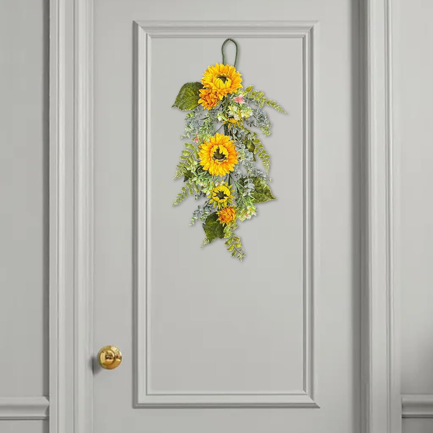 275in Artificial Sunflower Teardrop Wreath Yellow