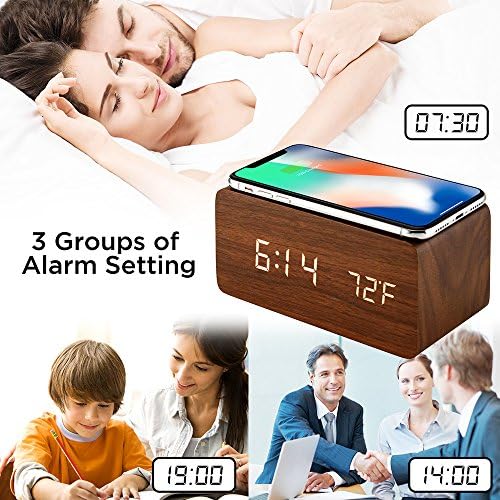 OCT17 Smart Alarm Clock with Wireless Charging Pad and LED Display Brown