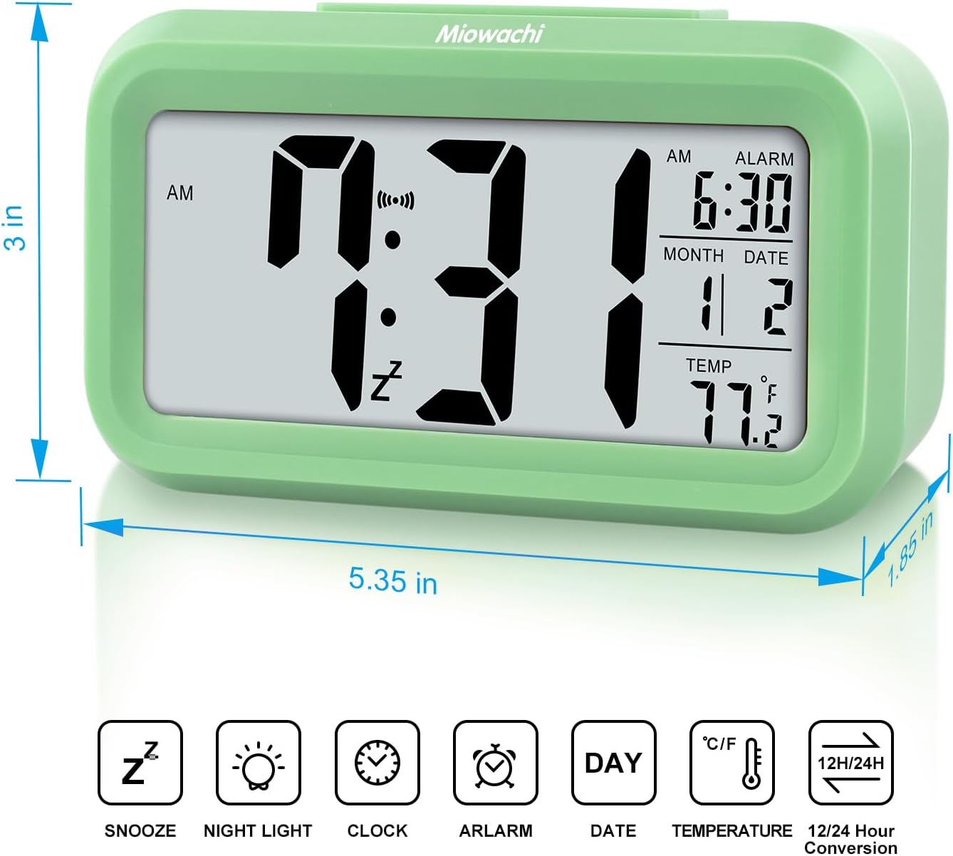 Miowachi Small Digital Alarm Clock for Kids Bedroom and Kitchen