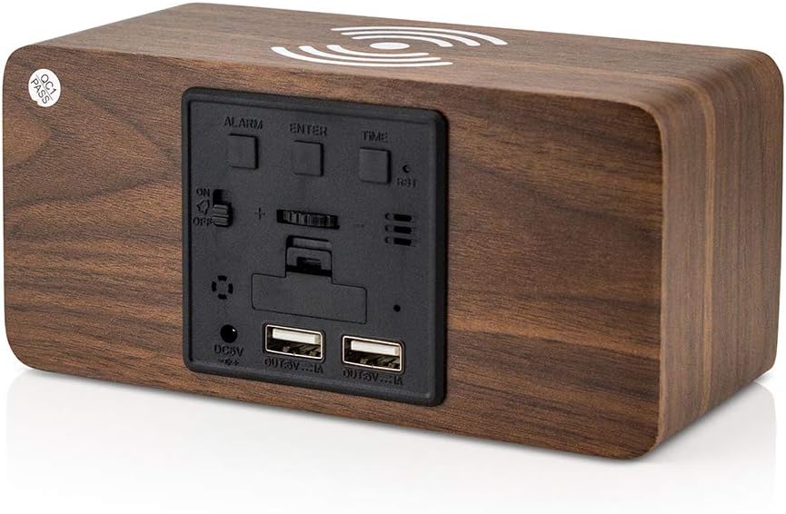 OCT17 Smart Alarm Clock with Wireless Charging Pad and LED Display Brown