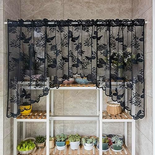 KMSG Butterfly Embroidered Sheer Curtain Valance with Rod Pocket