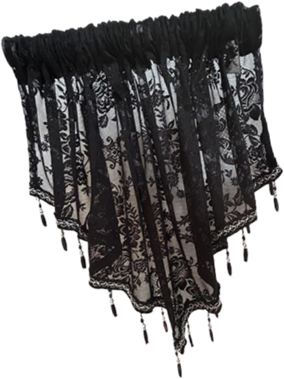 Beaded Window Valance Swag Curtain Black Elegant