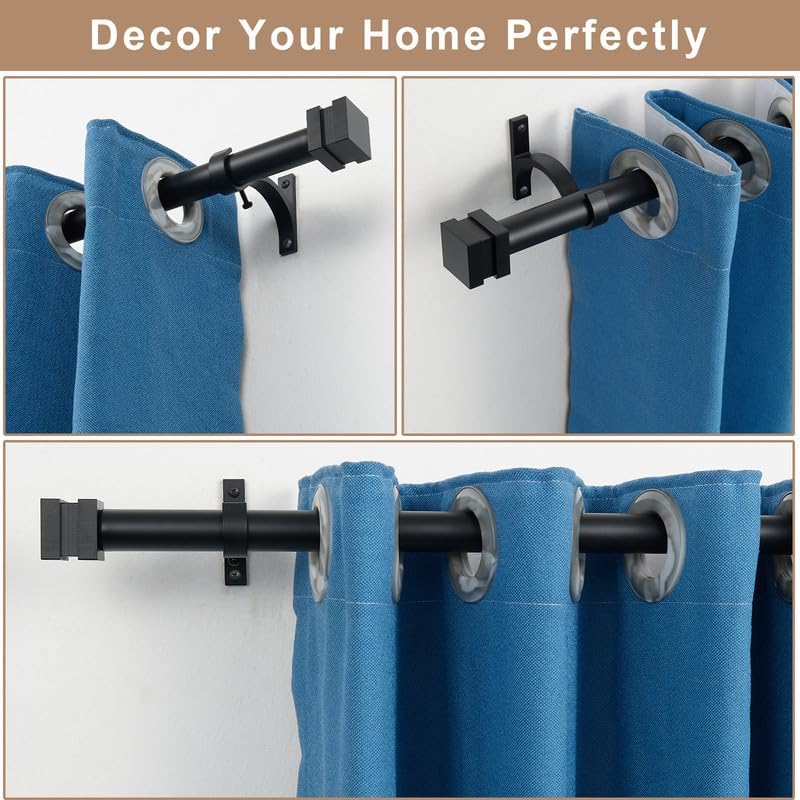 Matte Black Heavy Duty Single Curtain Rod 1 Inch Diameter Adjustable