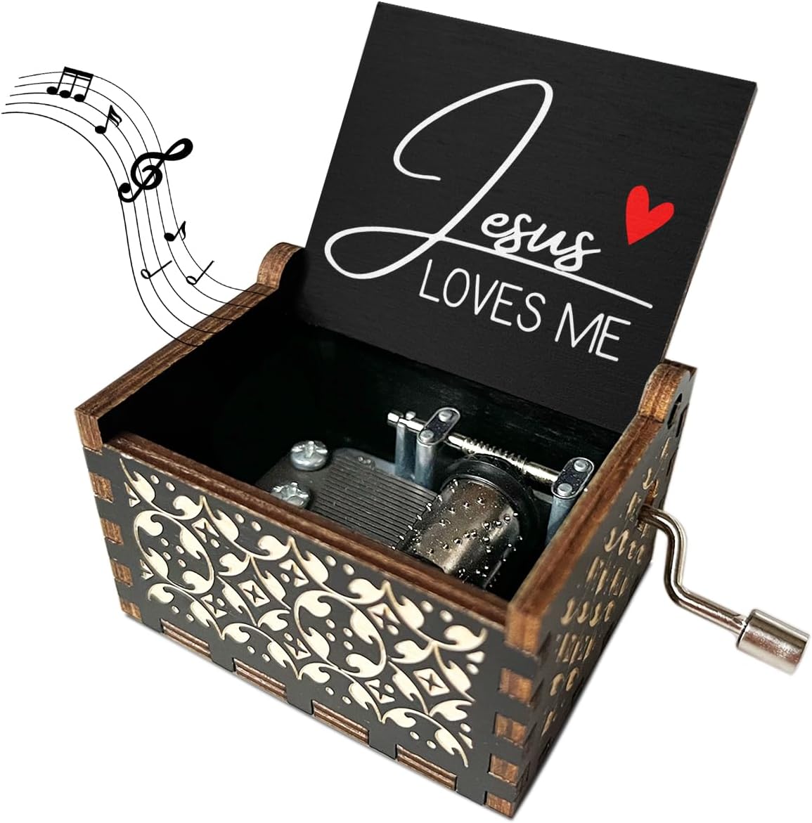 Jesus Loves Me Wooden Music Box with Hand Crank