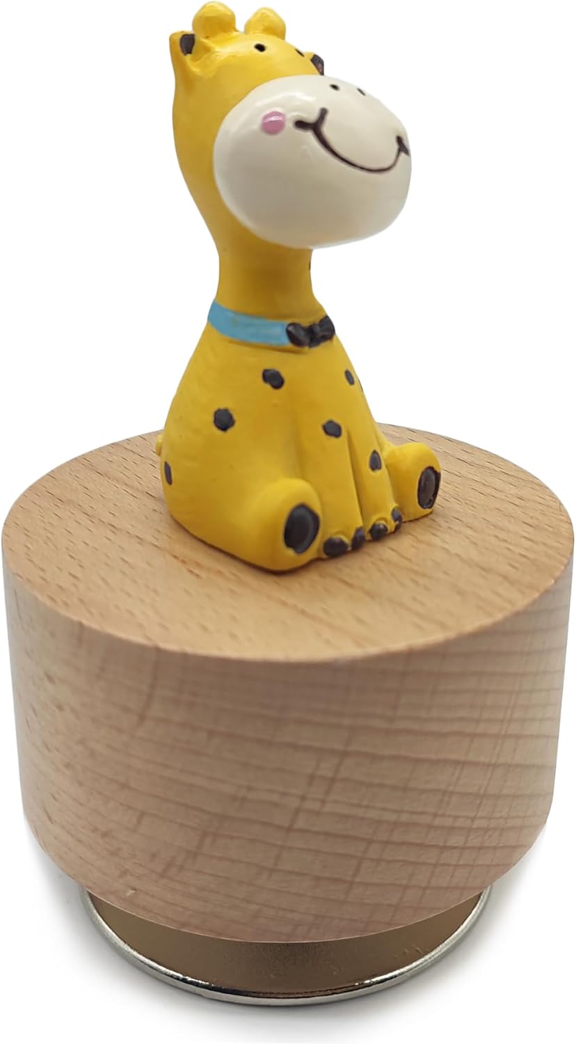 Mini Wooden Animal Rotary Music Box with Giraffe Ornament