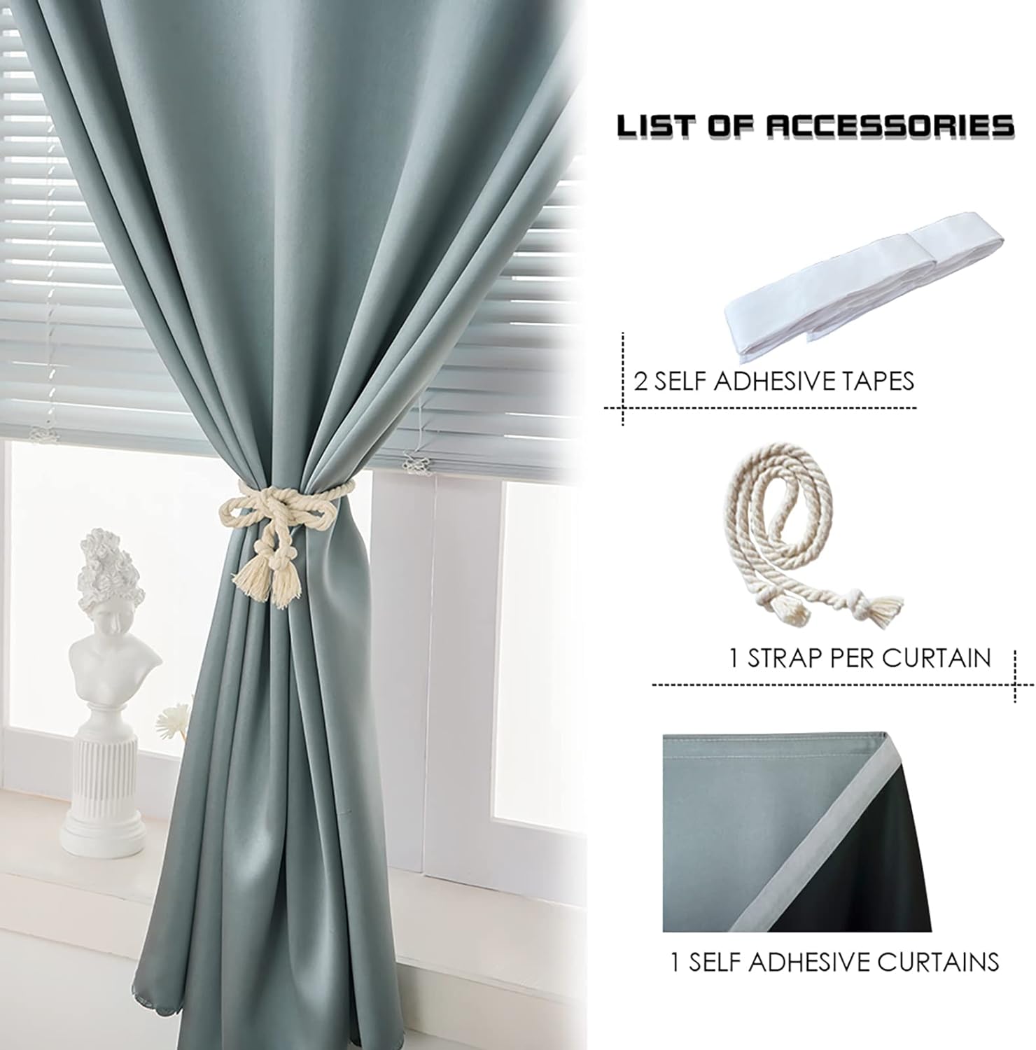 AJAZZ Self Adhesive Portable Blackout Curtains 1-Pack