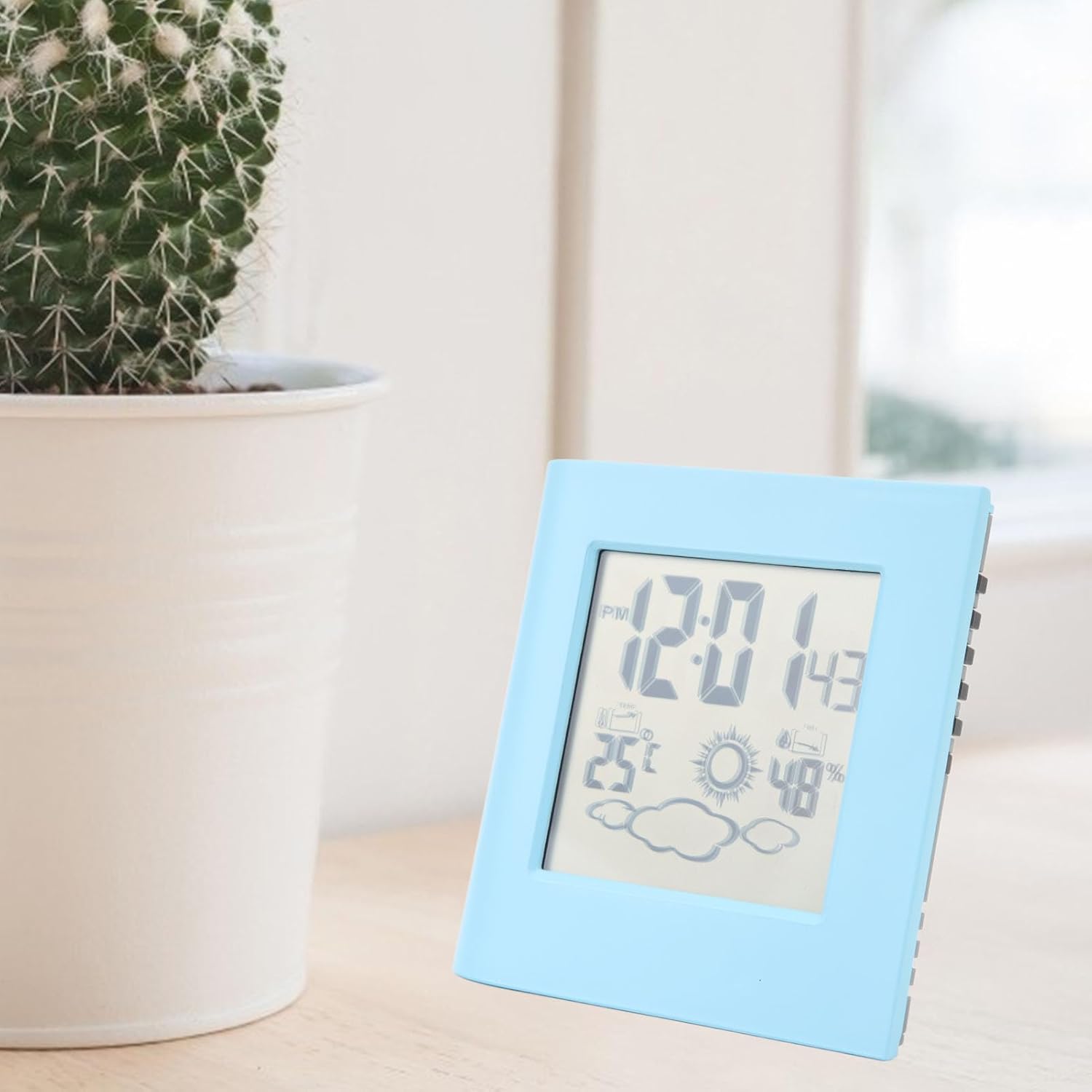 Leapiture Solar Powered Alarm Clock with Weather Forecast Blue LCD Display