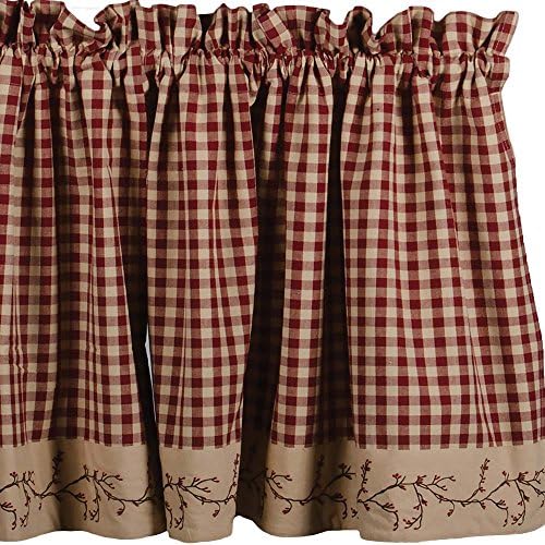 Berry Vine Check Barn Red and Nutmeg Cotton Valance 72x155