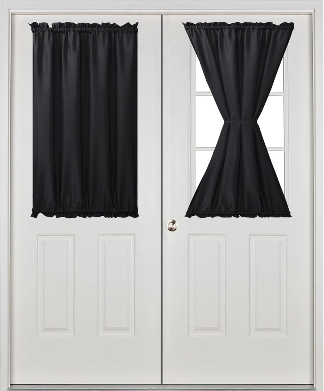 Hiasan French Door Curtains Panel Black 24x40 Inch Rod Pocket