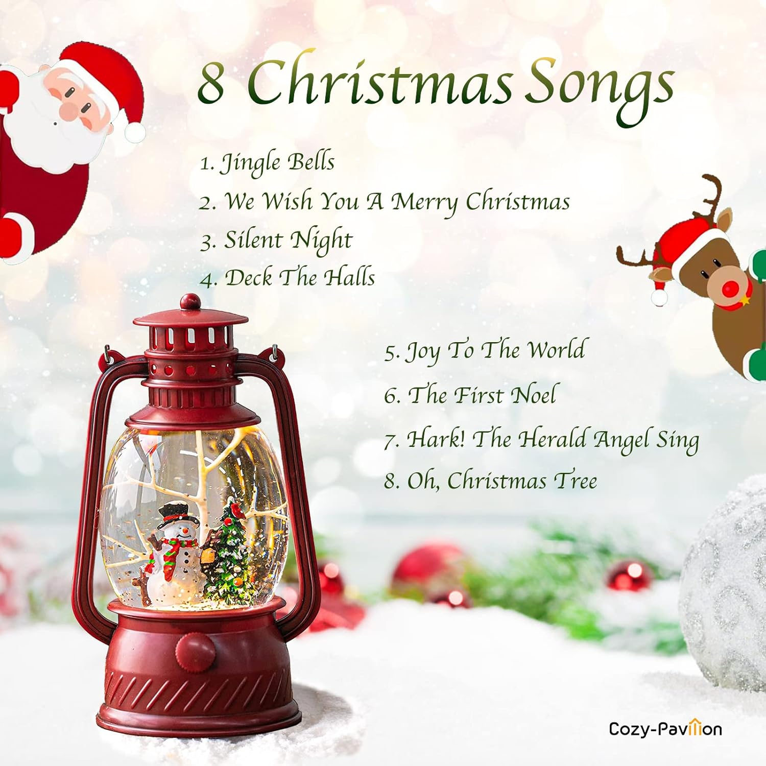 Christmas Musical Red Snow Globe Lantern with Snowman and Glitter