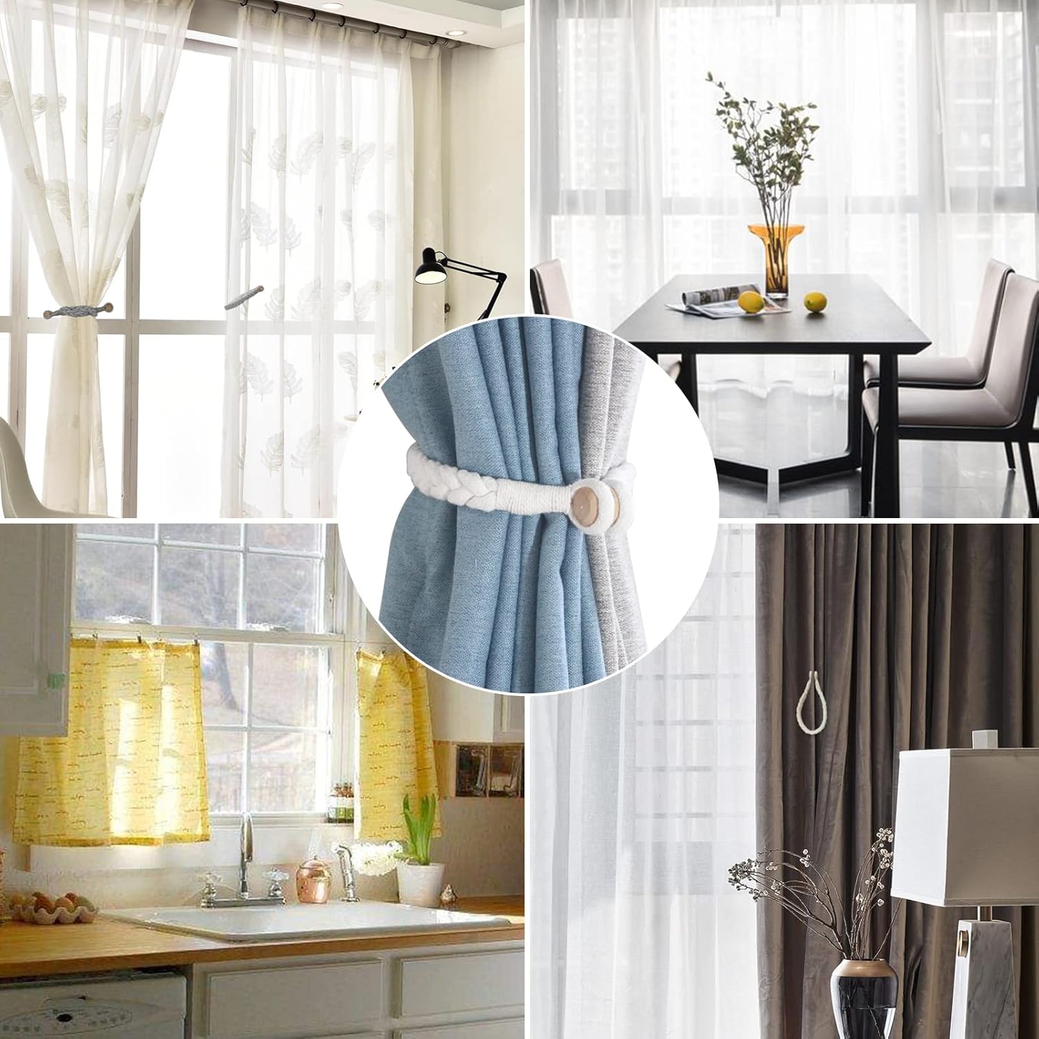Porlau 6 Pack Magnetic Curtain Tiebacks with Wooden Buckle