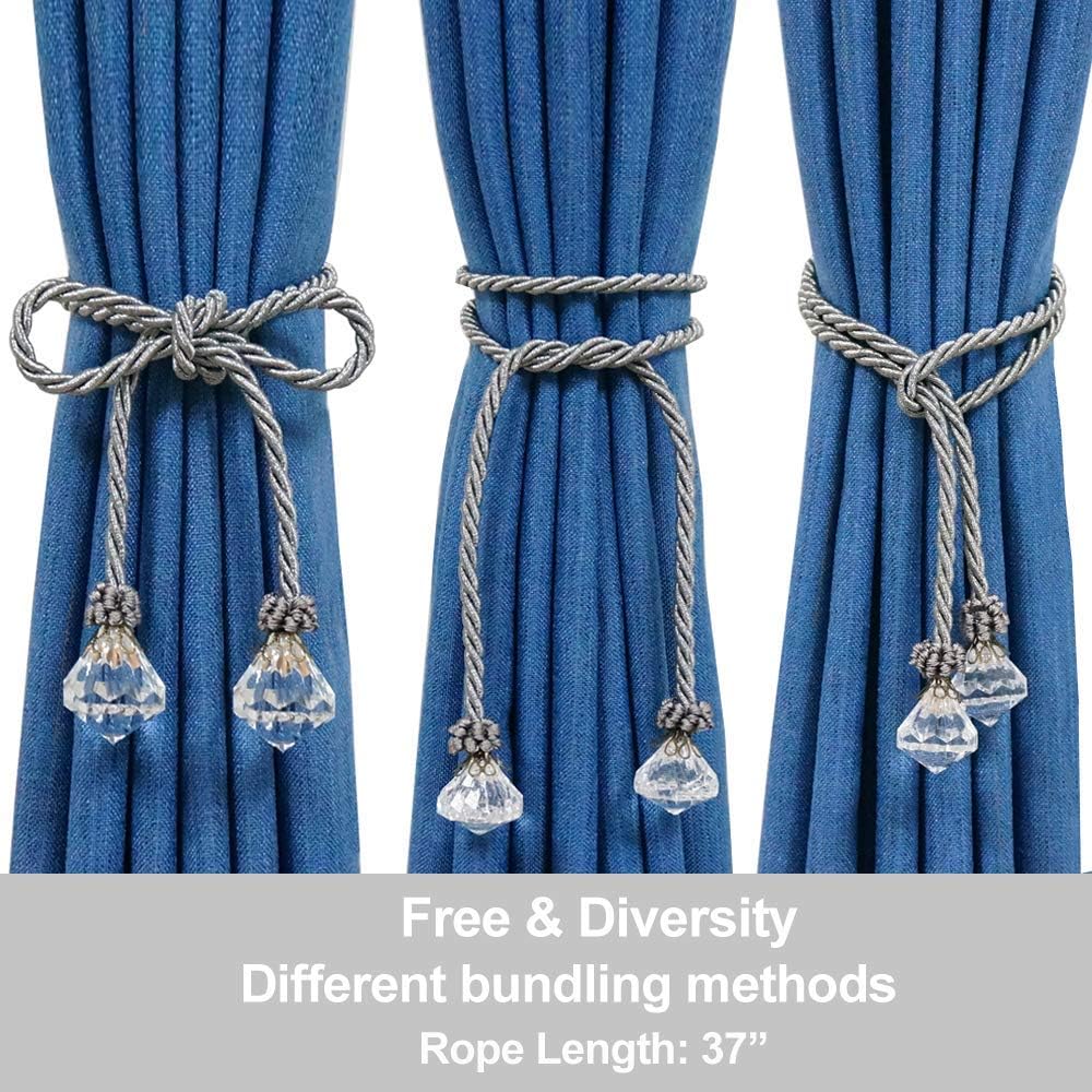 Curtain Tiebacks Rope with Crystal 2pcs Handmade Holdbacks for Window Sheer Drapes
