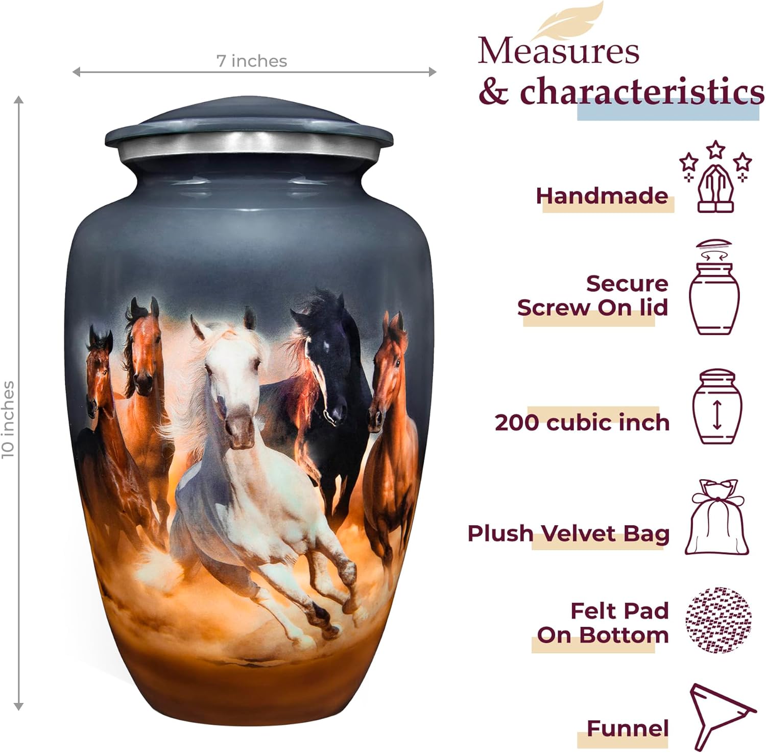 Trupoint Memorials Cremation Urns for Human Ashes - Gray Horse Design