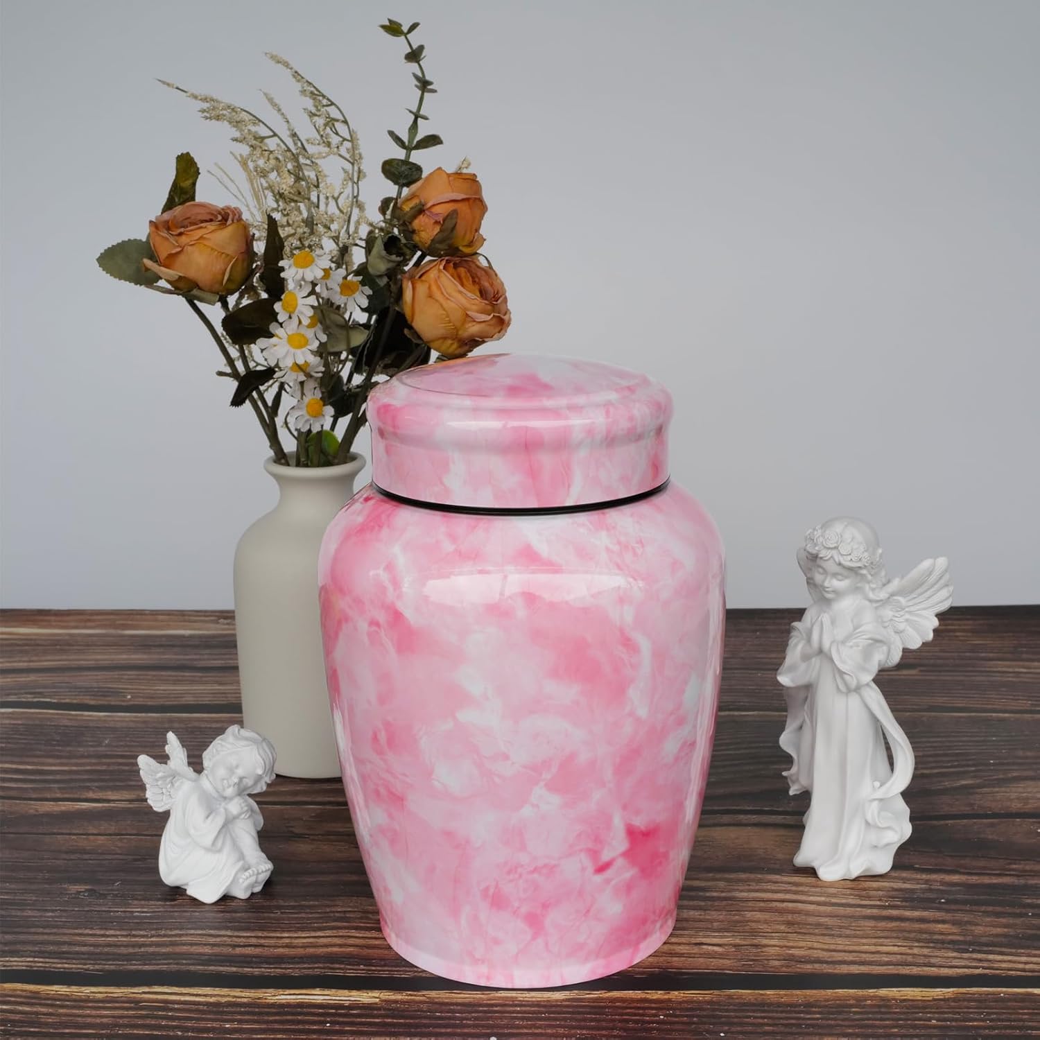 Pink Flower Marble Decorative Urn for Ashes