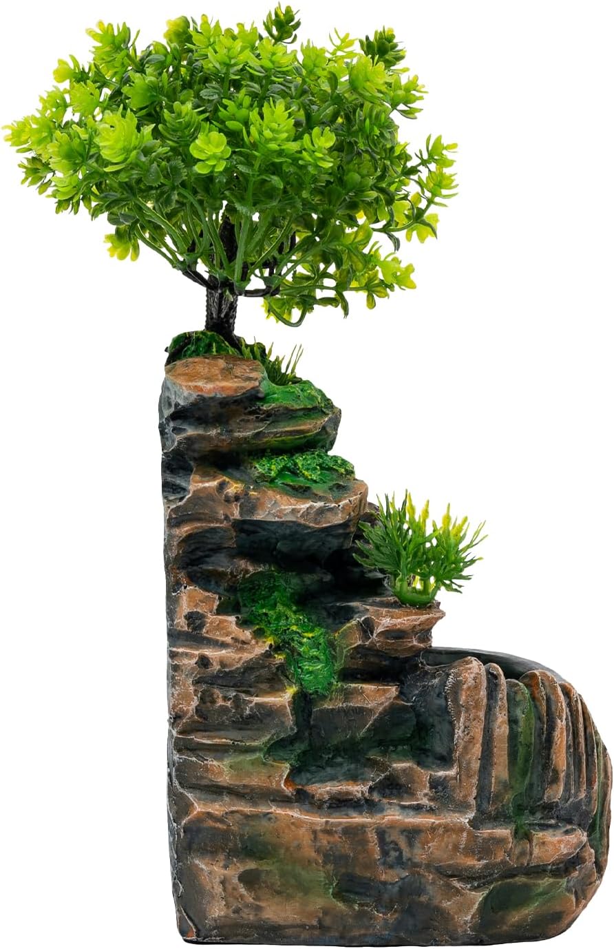 TITIDU Desktop Waterfall Bonsai Fountain with LED Lights and Atomizer