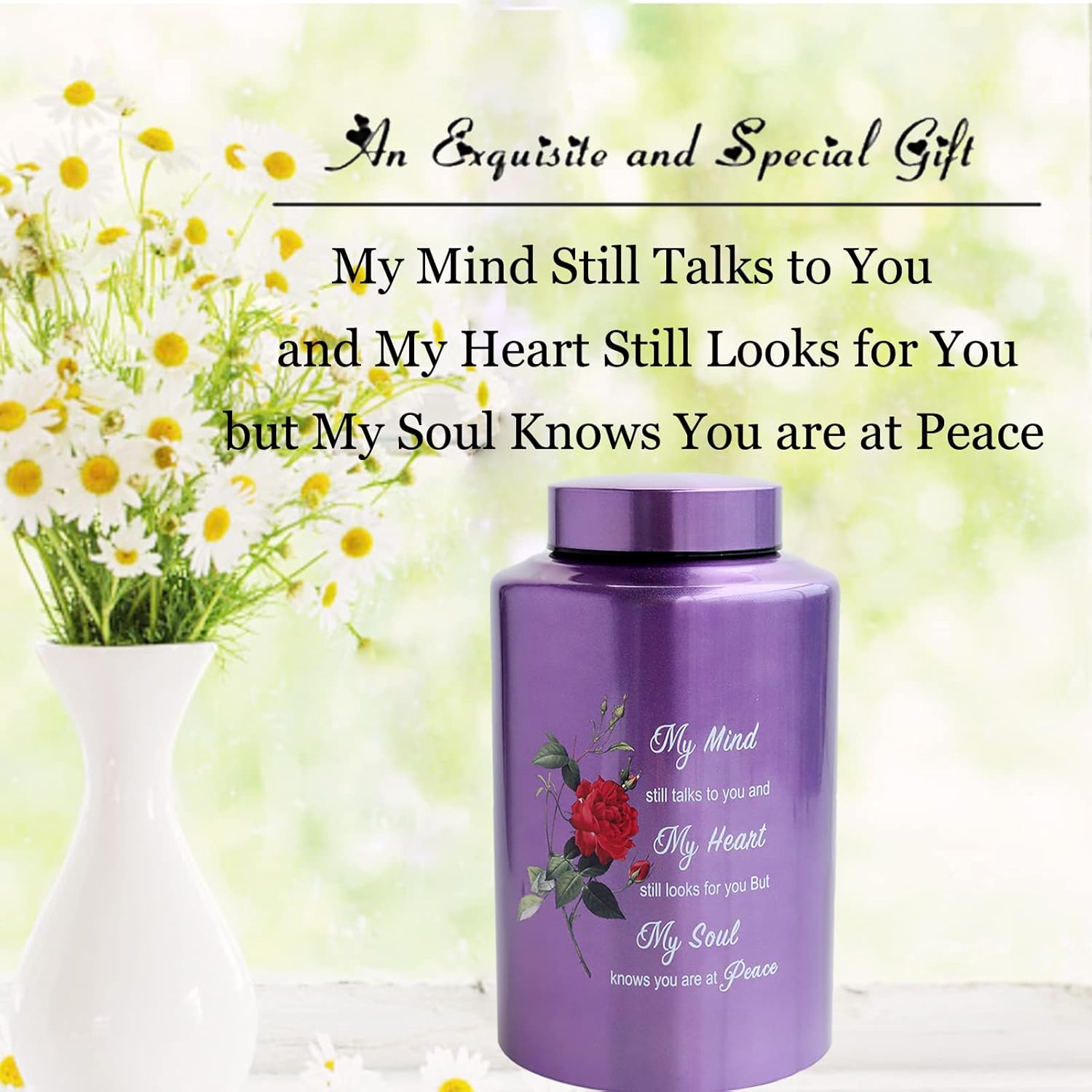 200 lbs Capacity Elegant Black Urn with Rose Design and Velvet Bag