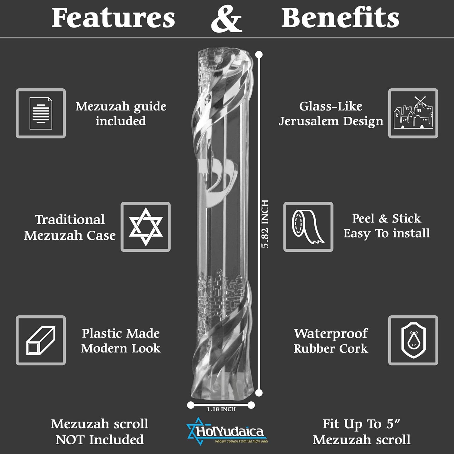 HolYudaica 5 Inch Mezuzah Case with Jerusalem Design