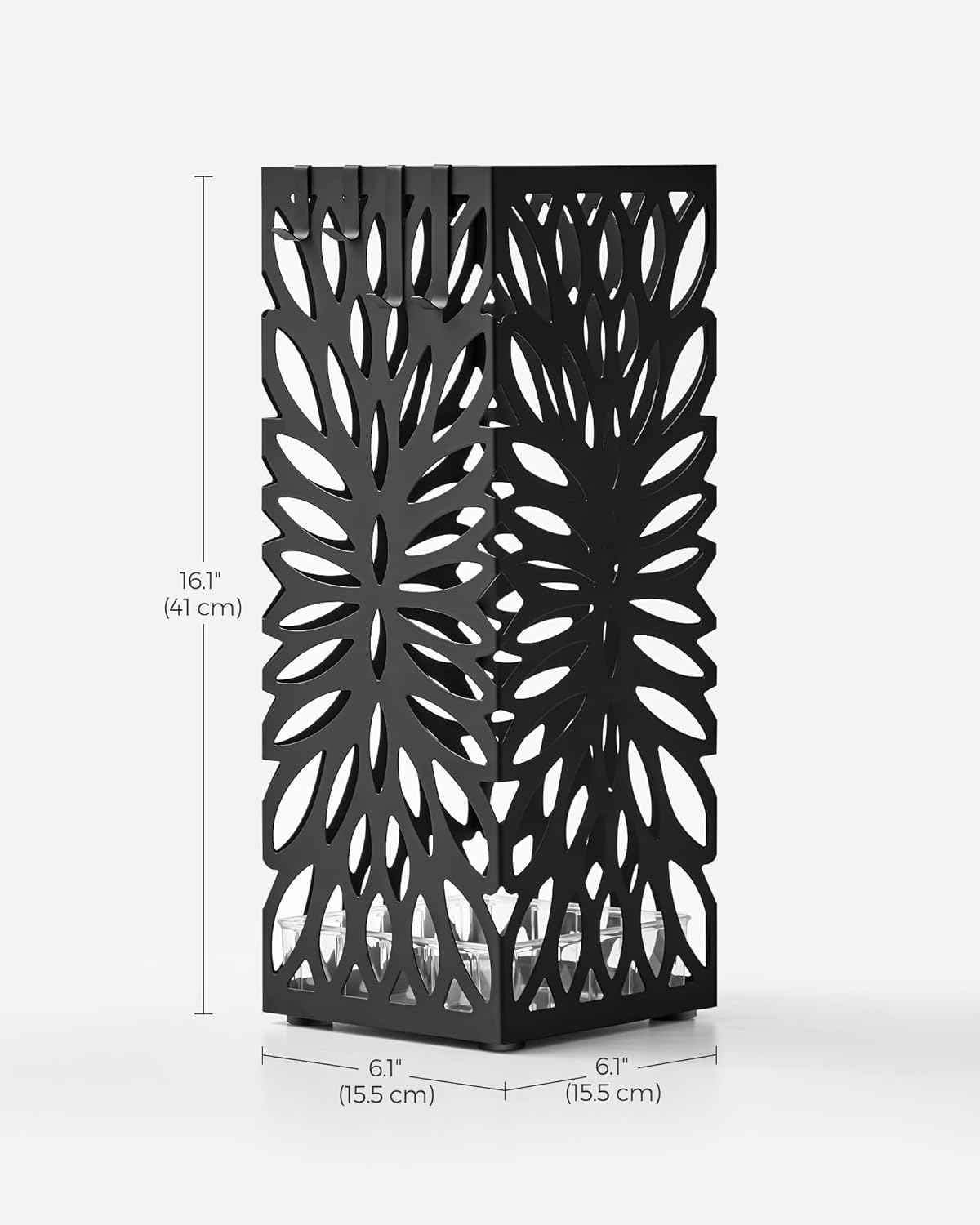 SONGMICS Steel Square Umbrella Stand with Drip Tray and 4 Hooks