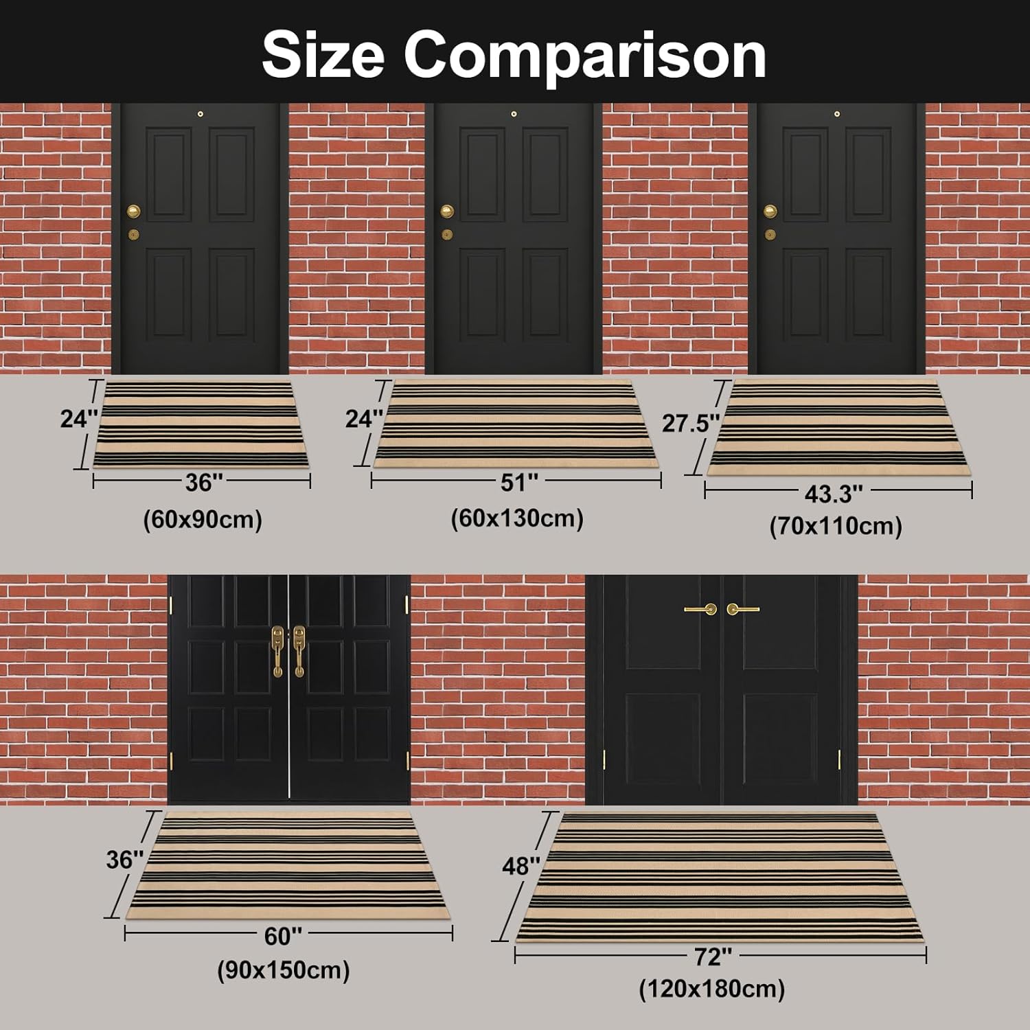OJIA 275x43 Black and Tan Striped Door Mat