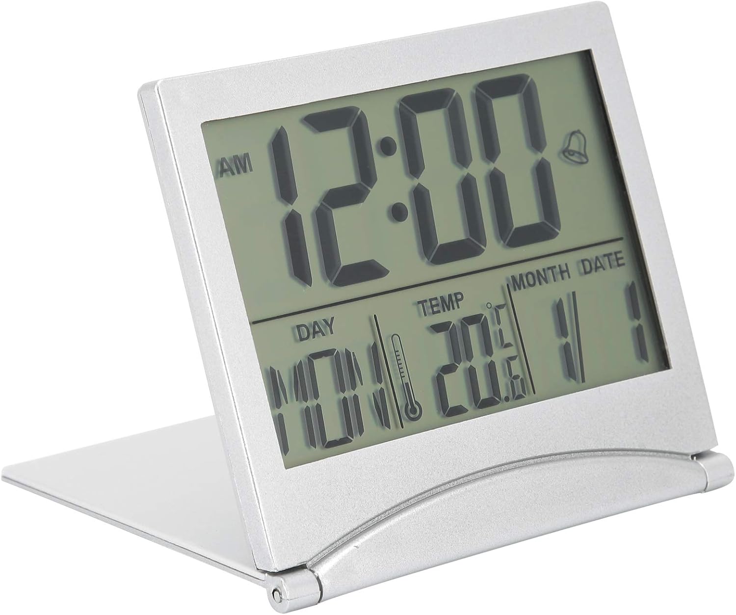 Aqur2020 Foldable Atomic Alarm Clock with Calendar and Temperature Display