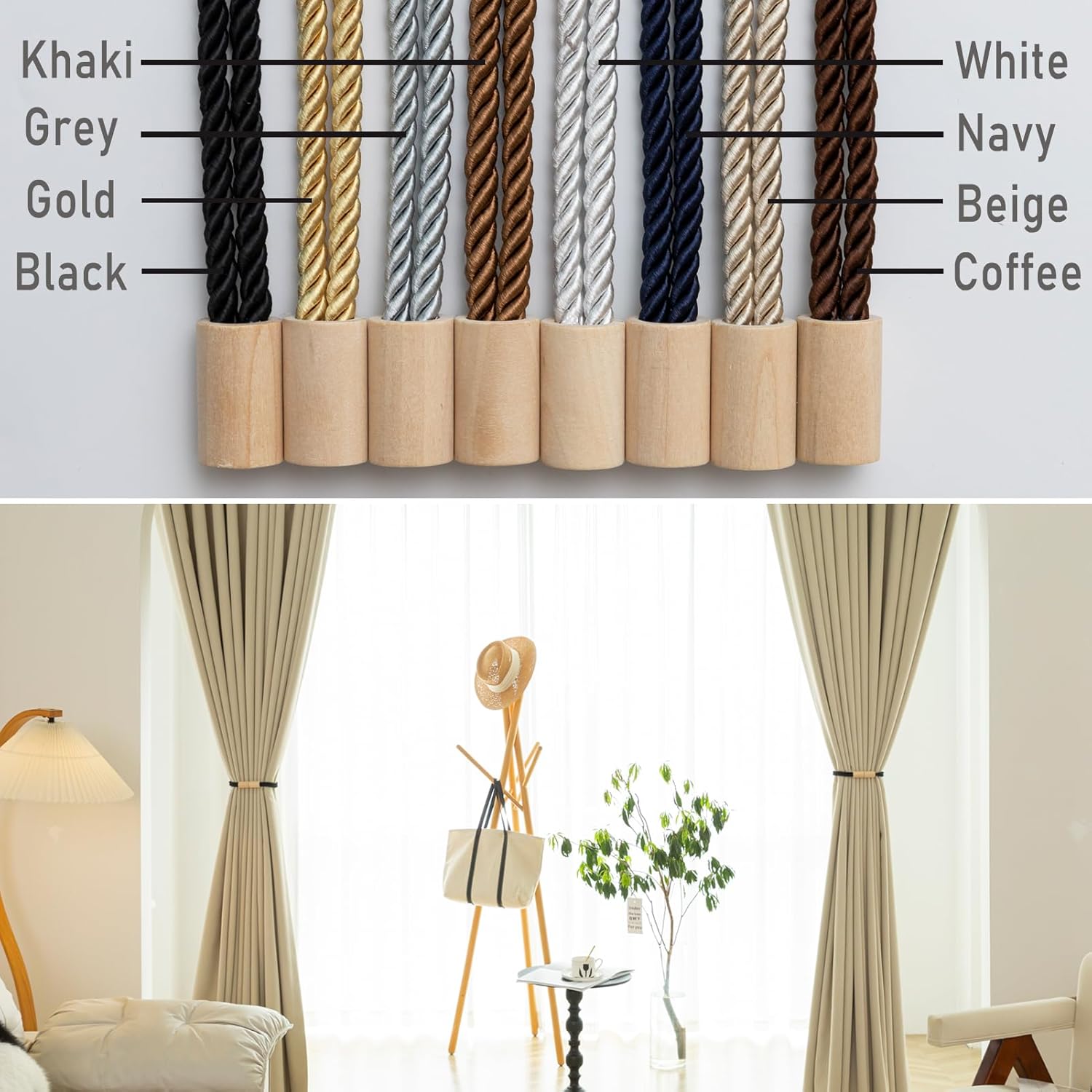 Contoeey Magnetic Boho Curtain Holders 2 Pack Khaki