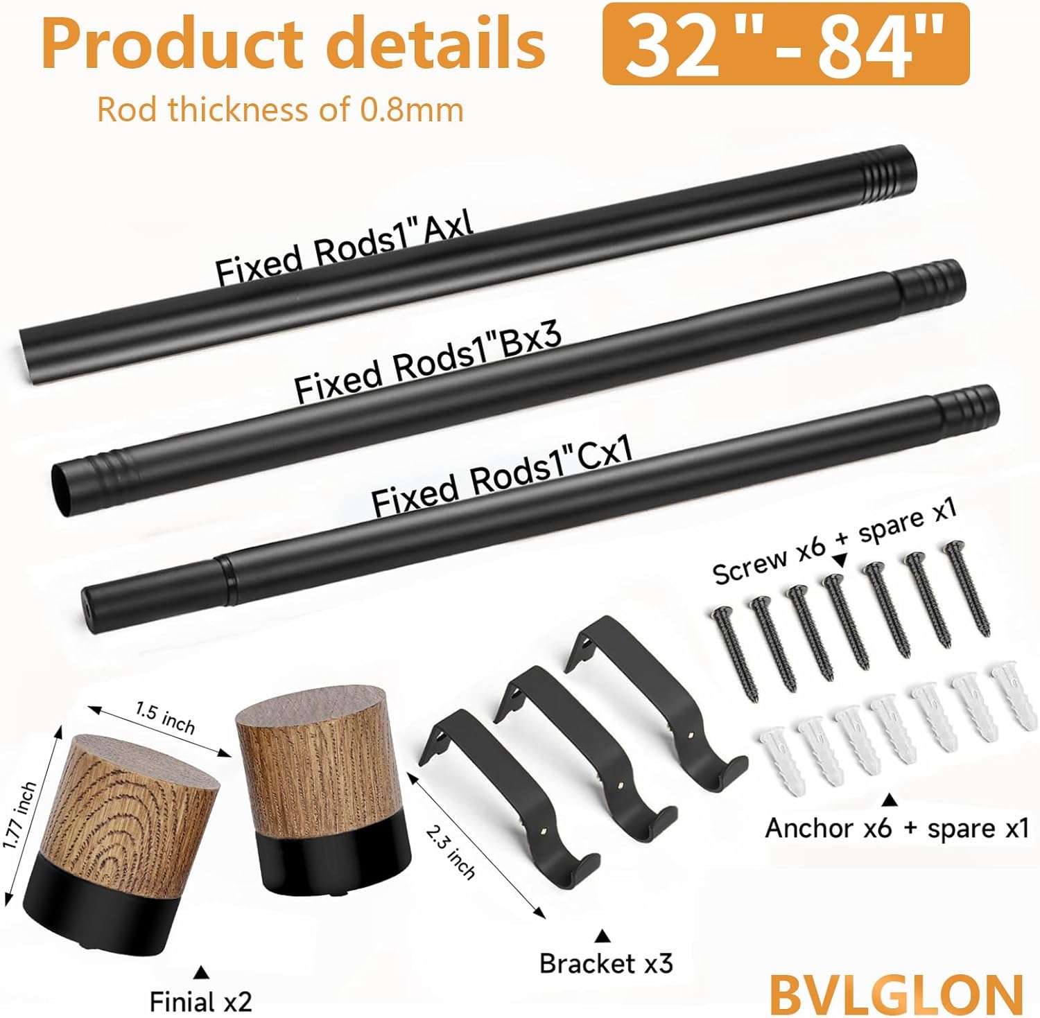 Wooden Curtain Rods 48-84 Inch Adjustable Farmhouse Rustic
